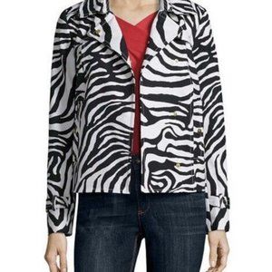 LIZ CLAIBORNE Black Zebra Animal Print Jacket Sz M